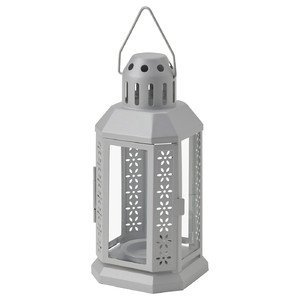 ENRUM Lantern for tealight, in/outdoor silver-colour, 22 cm