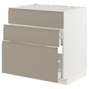 METOD / MAXIMERA Base cab f sink+3 fronts/2 drawers, white/Upplöv matt dark beige, 80x60 cm