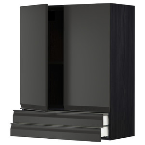 METOD / MAXIMERA Wall cabinet w 2 doors/2 drawers, black/Upplöv matt anthracite, 80x100 cm