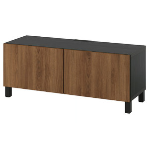 BESTÅ TV bench with doors, black-brown/Lappviken/Stubbarp walnut effect, 120x42x48 cm