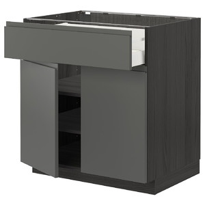 METOD / MAXIMERA Base cabinet with drawer/2 doors, black/Voxtorp dark grey, 80x60 cm