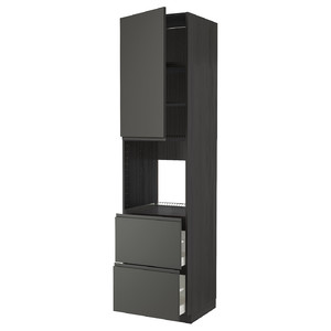 METOD / MAXIMERA High cabinet f oven+door/2 drawers, black/Voxtorp dark grey, 60x60x240 cm