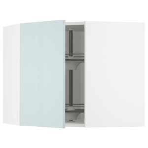 METOD Corner wall cabinet with carousel, white/Kallarp light grey-blue, 68x60 cm