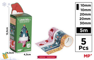 Christmas Washi Tape Set with Gold Print, 5 Rolls