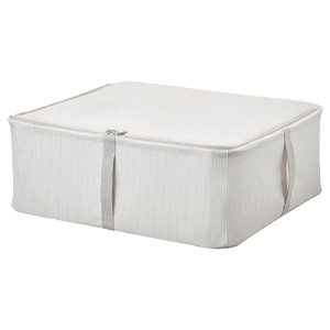 HEMMAFIXARE Storage case, fabric striped/white/grey, 44x51x19 cm