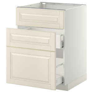 METOD / MAXIMERA Base cab f sink+3 fronts/2 drawers, white, Bodbyn off-white, 60x60 cm
