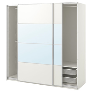 PAX / MEHAMN/AULI Wardrobe with sliding doors, white double sided/white mirror glass, 200x66x201 cm