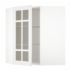 METOD Corner wall cab w shelves/glass dr, white/Stensund white, 68x80 cm