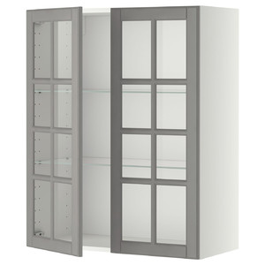 METOD Wall cabinet w shelves/2 glass drs, white/Bodbyn grey, 80x100 cm