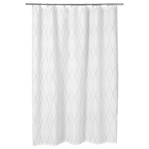 BASTSJÖN Shower curtain, white, grey/beige, 180x200 cm