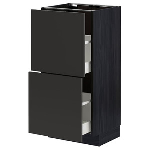 METOD / MAXIMERA Base cabinet with 2 drawers, black/Nickebo matt anthracite, 40x37 cm