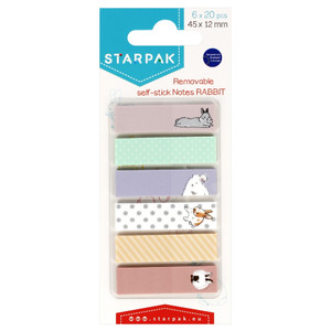 Starpak Removable Self-Stick Notes Rabbit 45x12mm 6 Colours x 20pcs