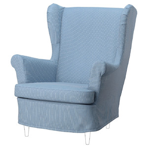 STRANDMON Slipcover for wing chair, Sjölyckan dark blue/beige stripe pattern