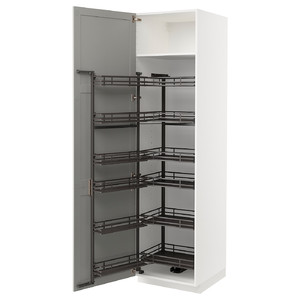 METOD High cabinet with pull-out larder, white/Lerhyttan light grey, 60x60x220 cm