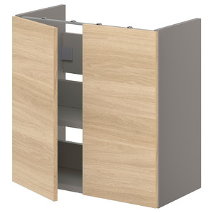 ENHET Bs cb f wb w shlf/doors, grey, oak effect, 60x30x60 cm