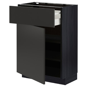 METOD / MAXIMERA Base cabinet with drawer/door, black/Nickebo matt anthracite, 60x37 cm