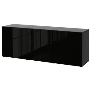 BESTÅ Storage combination with drawers, black-brown/Selsviken high-gloss/black, 180x42x65 cm