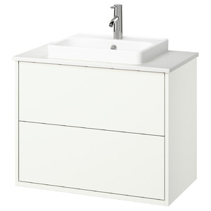 HAVBÄCK / ORRSJÖN Wash-stnd w drawers/wash-basin/tap, white/white marble effect, 82x49x71 cm