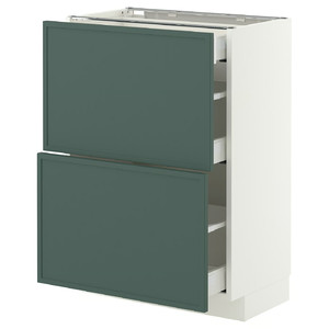 METOD/MAXIMERA Base cab with 2 fronts/3 drawers, white/Aspudden dark grey-green, 60x37 cm