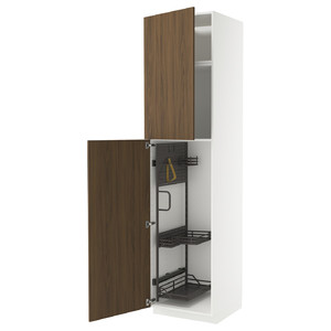 METOD High cabinet with cleaning interior, white/Tistorp brown walnut effect, 60x60x240 cm