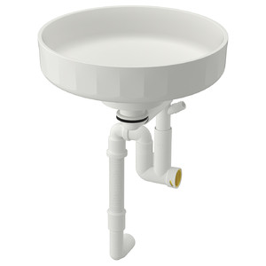 LERSJÖN Countertop wash-basin w water trap, white, 38x14 cm