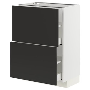 METOD / MAXIMERA Base cabinet with 2 drawers, white/Nickebo matt anthracite, 60x37 cm