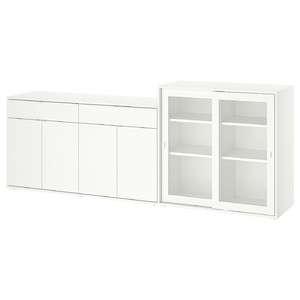 VIHALS Storage combination w glass doors, white/clear glass, 235x37x90 cm