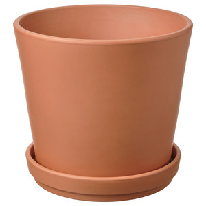 BRUNBÄR Plant pot with saucer, outdoor terracotta, 24 cm