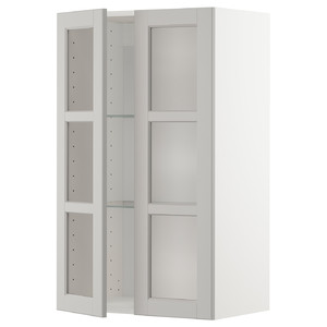 METOD Wall cabinet w shelves/2 glass drs, white/Lerhyttan light grey, 60x100 cm
