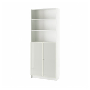 BILLY / HÖGBO Bookcase with glass doors, white, 80x30x202 cm
