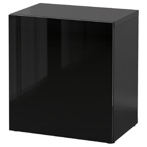 BESTÅ Shelf unit with door, black-brown, Selsviken high-gloss/black, 60x40x64 cm
