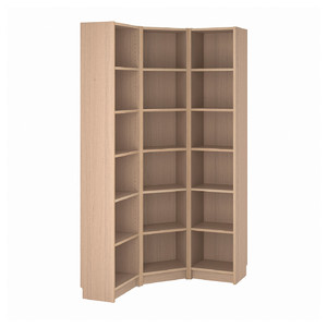 BILLY Bookcase combination/crnr solution, white stained oak veneer, 95/95x28x202 cm