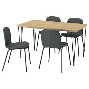 SKÅLSTA Table and 4 chairs, oak effect hairpin black-grey/Knäbäck dark grey tubular metal/black-grey, 140x80 cm