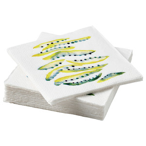 NÄBBFISK Paper napkin, patterned yellow/green, 24x24 cm, 30 pack