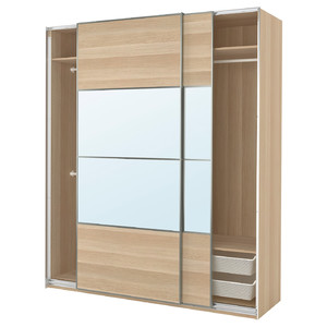 PAX / MEHAMN/AULI Wardrobe with sliding doors, white stained oak effect double sided/white stained oak effect mirror glass, 200x66x236 cm