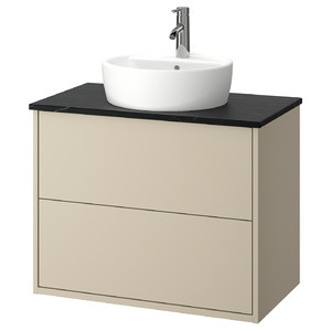 HAVBÄCK / TÖRNVIKEN Wash-stnd w drawers/wash-basin/tap, beige/black marble effect, 82x49x79 cm