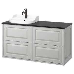 TÄNNFORSEN / RUTSJÖN Wash-stand/wash-basin/tap, light grey/black marble effect, 122x49x76 cm