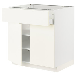 METOD / MAXIMERA Base cabinet with drawer/2 doors, white/Vallstena white, 80x60 cm