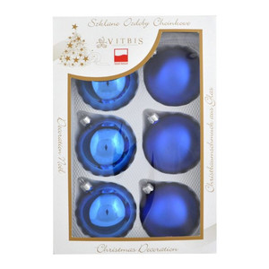 Christmas Baubles 8cm 6pcs, glass, blue