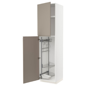 METOD High cabinet with cleaning interior, white/Upplöv matt dark beige, 60x60x240 cm