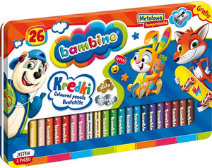 Bambino Colour Pencils with Sharpener, Metal Box 26 Colours