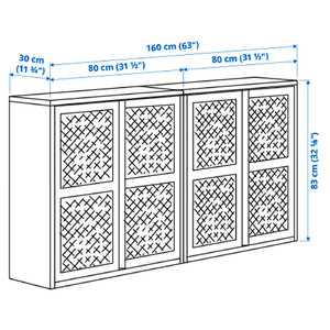 IVAR Cabinet with doors, grey-green mesh, 160x30x83 cm