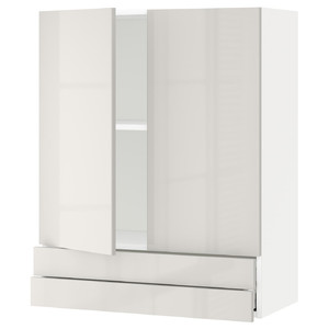 METOD / MAXIMERA Wall cabinet w 2 doors/2 drawers, white/Ringhult light grey, 80x100 cm