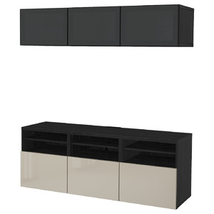 BESTÅ TV storage combination/glass doors, black-brown, 180x42x192 cm