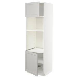 METOD Hi cb f oven/micro w 2 drs/shelves, white/Lerhyttan light grey, 60x60x200 cm