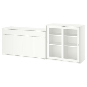 VIHALS Storage combination w glass doors, white/clear glass, 235x37x90 cm