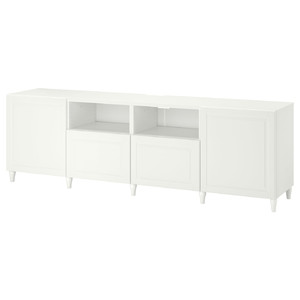 BESTÅ TV bench with doors and drawers, white/Smeviken/Kabbarp white, 240x42x74 cm