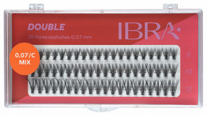 IBRA False Eyelashes Double 0.07-C-Mix  8, 10, 12 mm