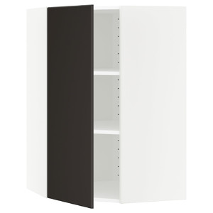 METOD Corner wall cabinet with shelves, white, Kungsbacka anthracite, 68x100 cm