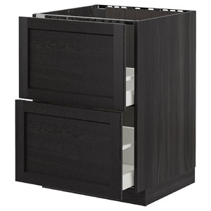 METOD/MAXIMERA Base cab f sink+2 fronts/2 drawers, black/Lerhyttan black stained, 60x61.9x88 cm